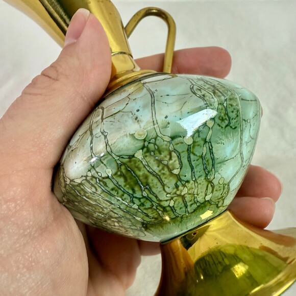 VTG Hand-painted Delft Ware & Brass Ewer Vase 6.25" W.B. Leersum Holland MCM - Picture 5 of 7